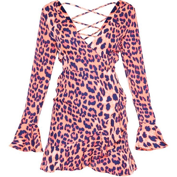 PrettyLittleThing Dresses & Skirts - Pretty little thing pink leopard lace up dress